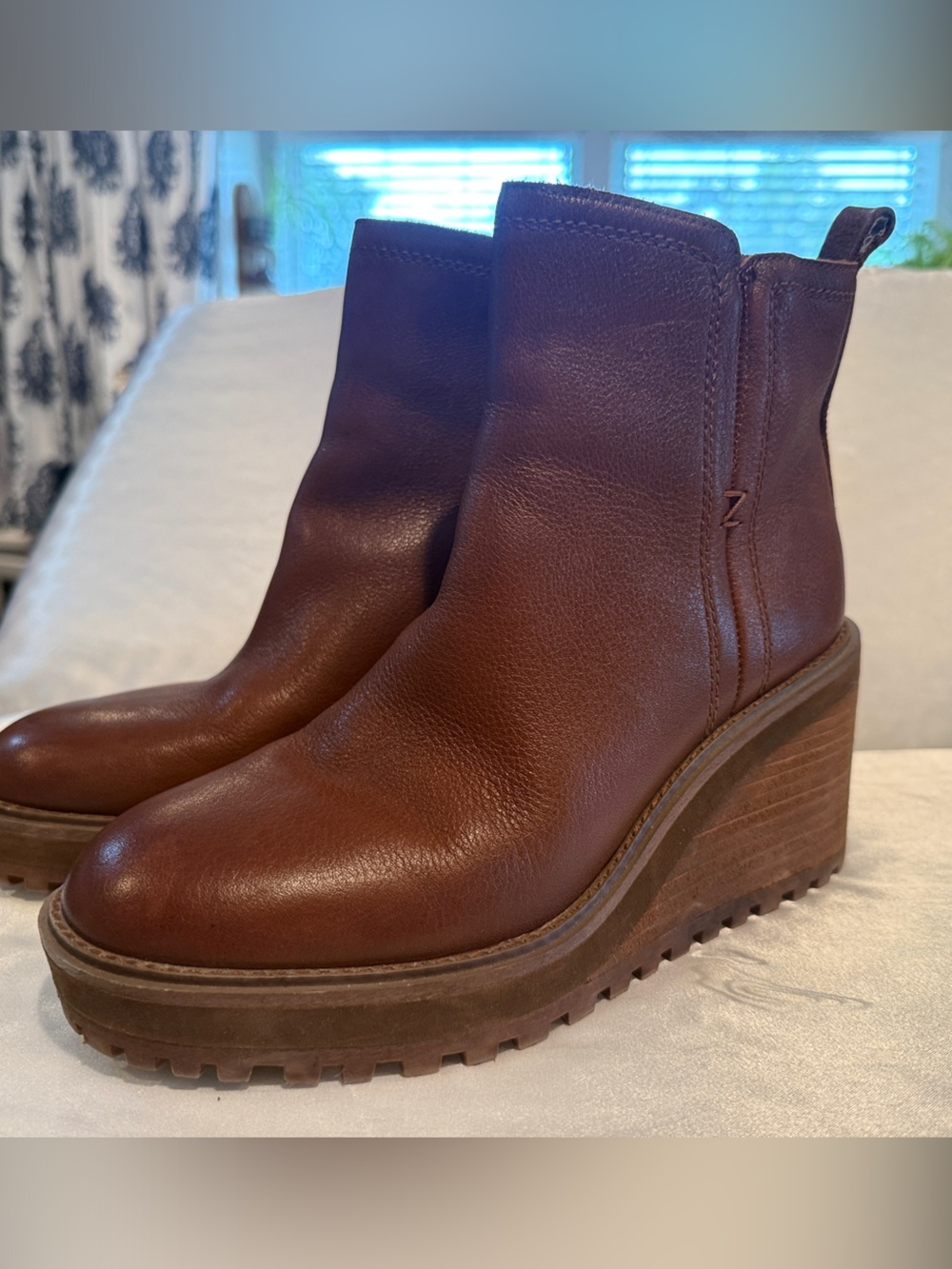 Zodiac Brown Leather Wedge Ankle Booties